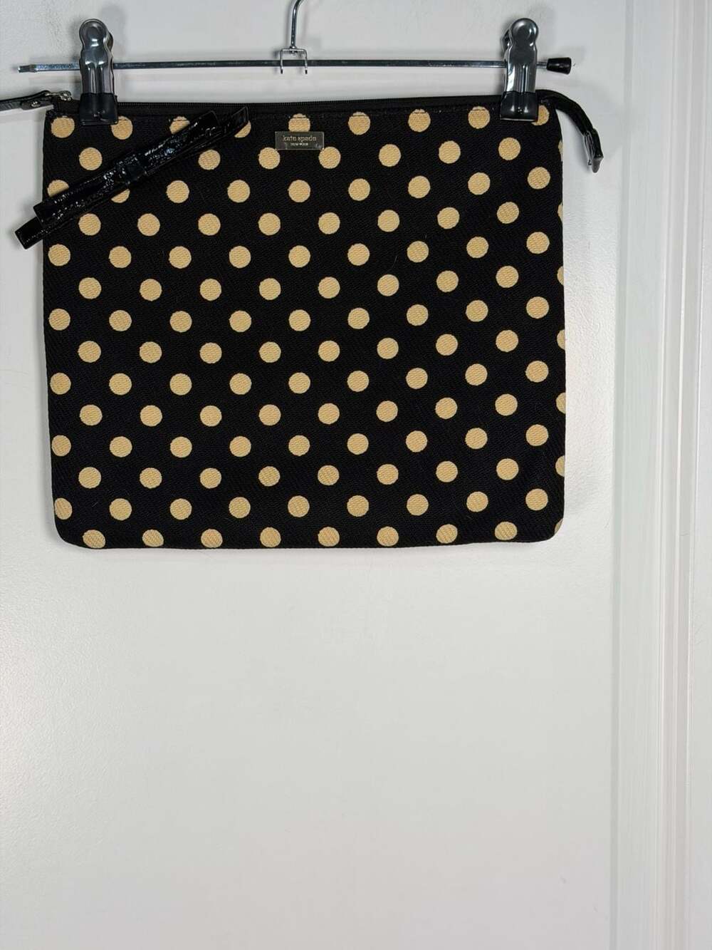Kate Spade New York Black and Cream Polka Dot Canvas Pouch Clutch